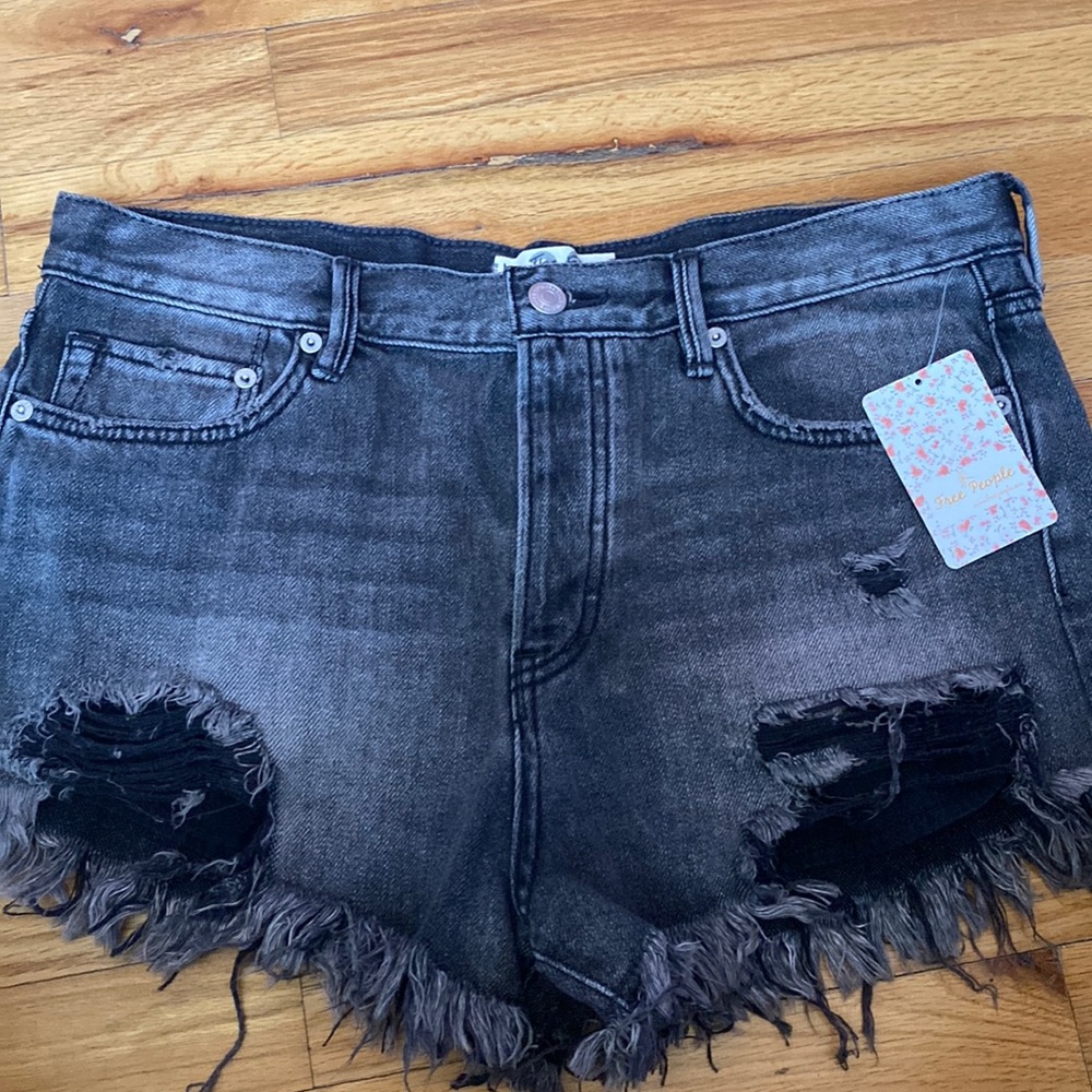 NWT Free People black denim distressed shorts